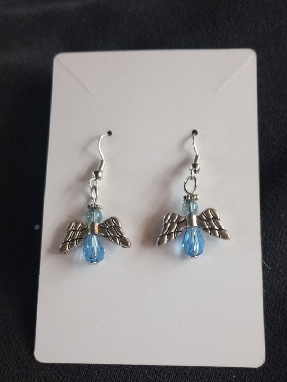 Hand Crafted Blue Crystal Angel Wing Dangle Earrings